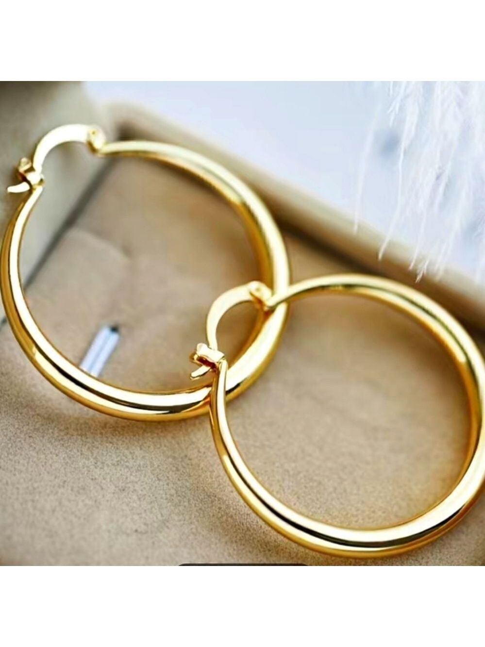 Fashion Golden Plated Hoop Earrings Simple Design 1.3 in diameter